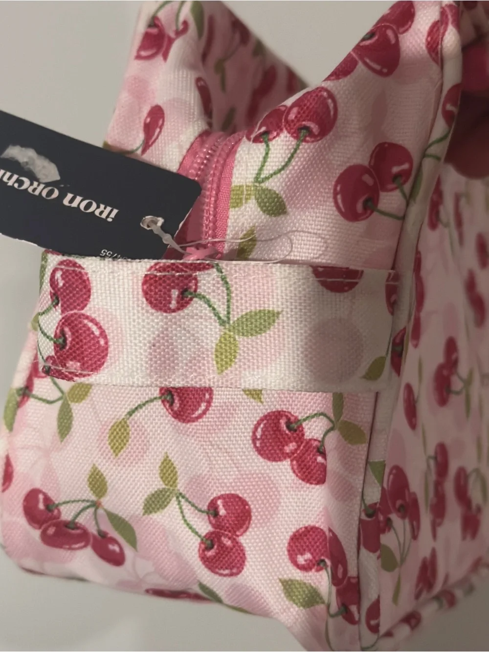 NWT Cherry Print Cosmetic Bag - Pink and Red w/ Handle